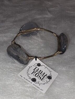 Emma Rose Gray Three Stone Wire Bangle Bracelet